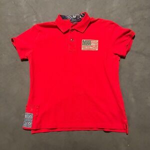 Polo Ralph Lauren Women Red American Flag Patchwork Polo Shirt Classic Fit Large
